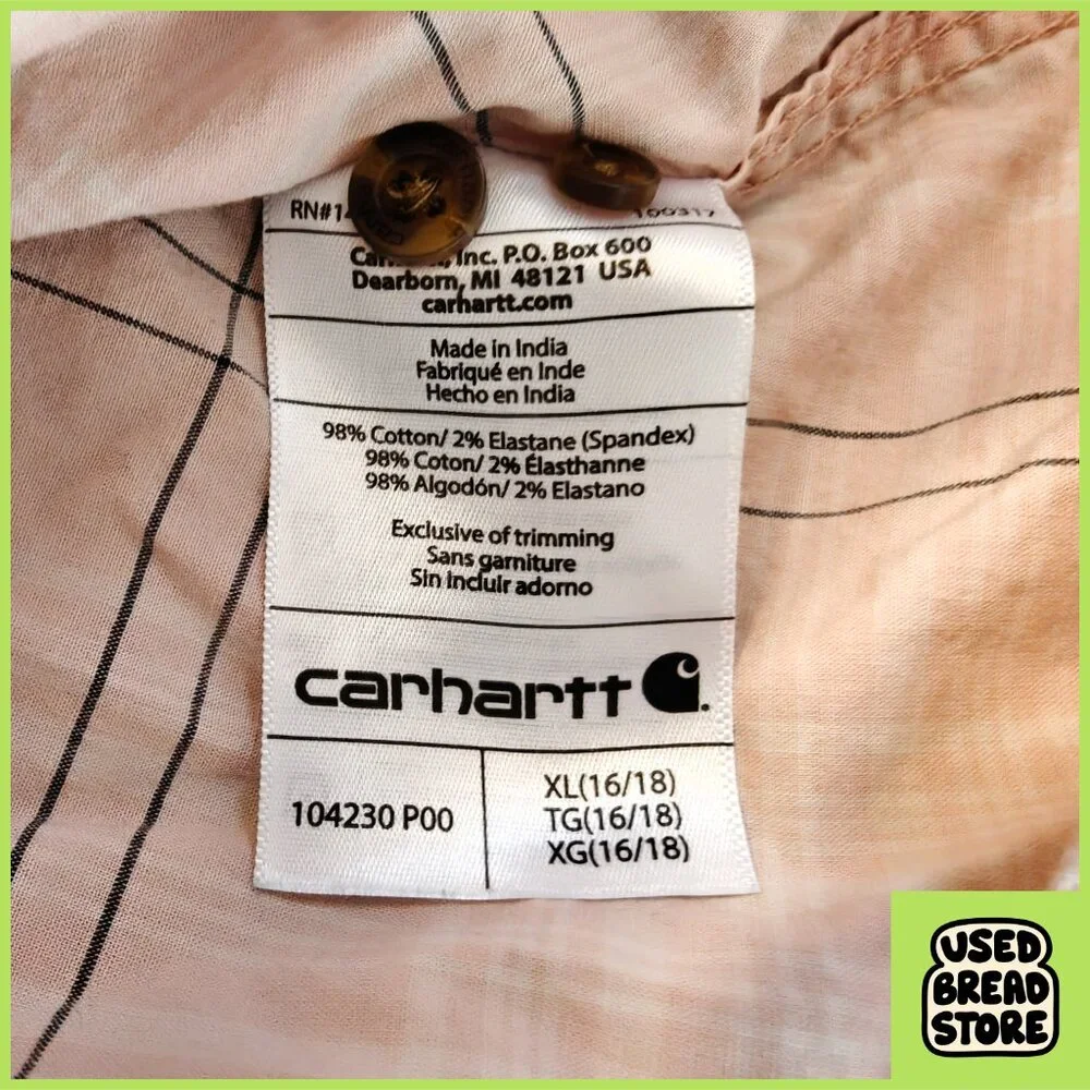 Womens XL 16/18 Cotton Carhartt Plaid Button Up Pink Long Sleeve Workwear Shirt - Picture 4 of 4